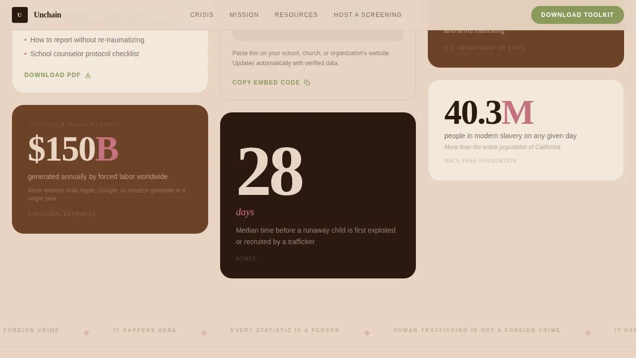 Freedom — Advocacy Human Trafficking Landing Page Template
