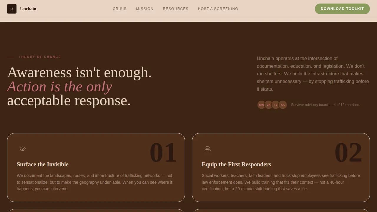 Freedom — Advocacy Human Trafficking Landing Page Template