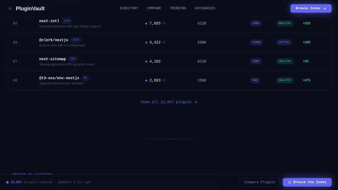Nexus — Verified Next.js Plugin Library Landing Page Template