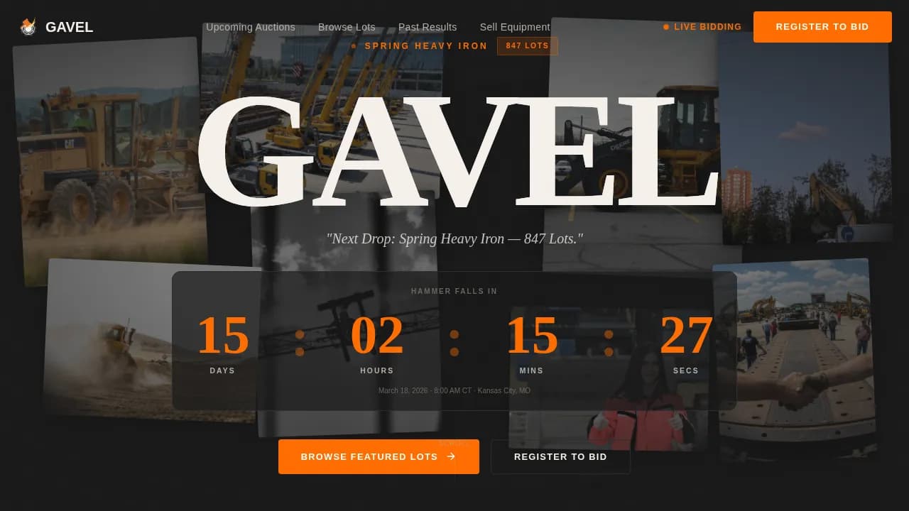 Gavel - Heavy Iron Auction Landing Page Template