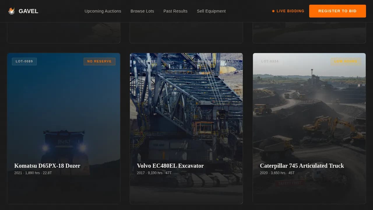 Gavel - Heavy Iron Auction Landing Page Template