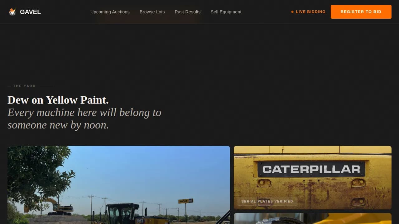 Gavel - Heavy Iron Auction Landing Page Template