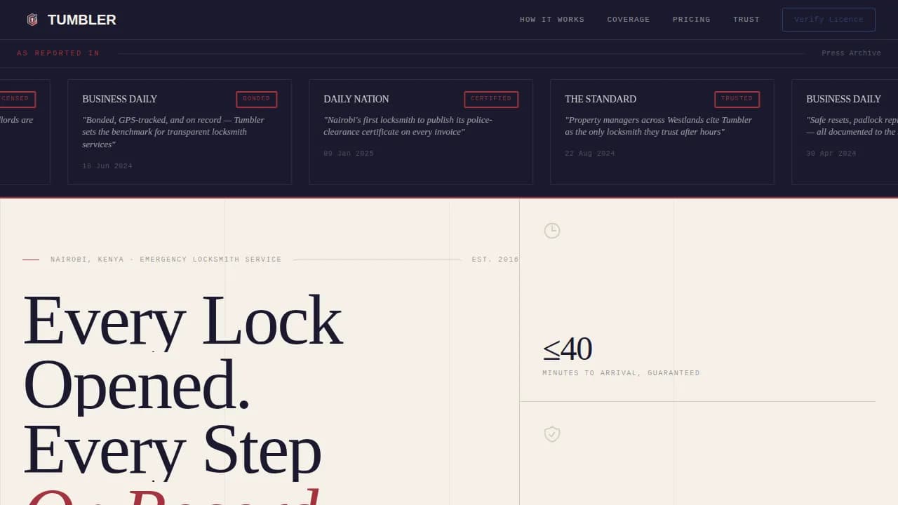 Tumbler - Verified Mobile Locksmith Landing Page Template