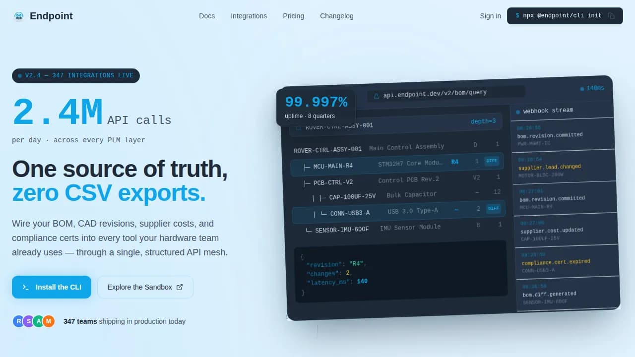 Endpoint - API-First PLM Platform Landing Page Template