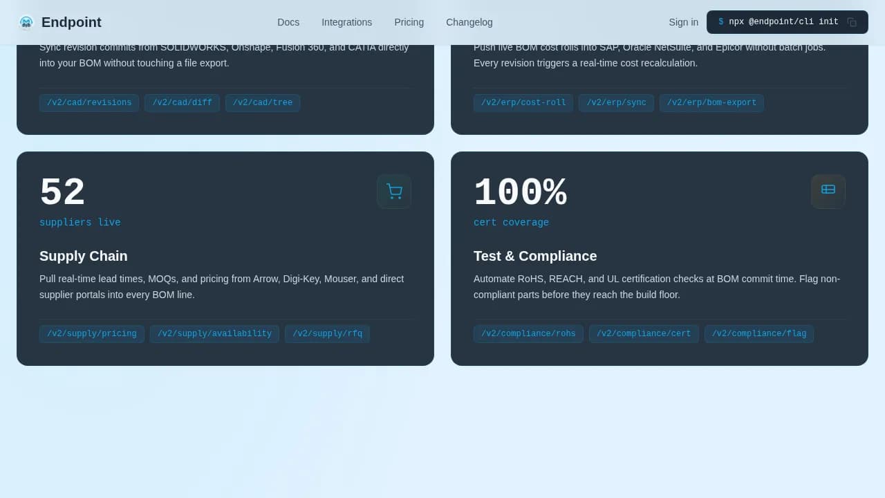 Endpoint - API-First PLM Platform Landing Page Template