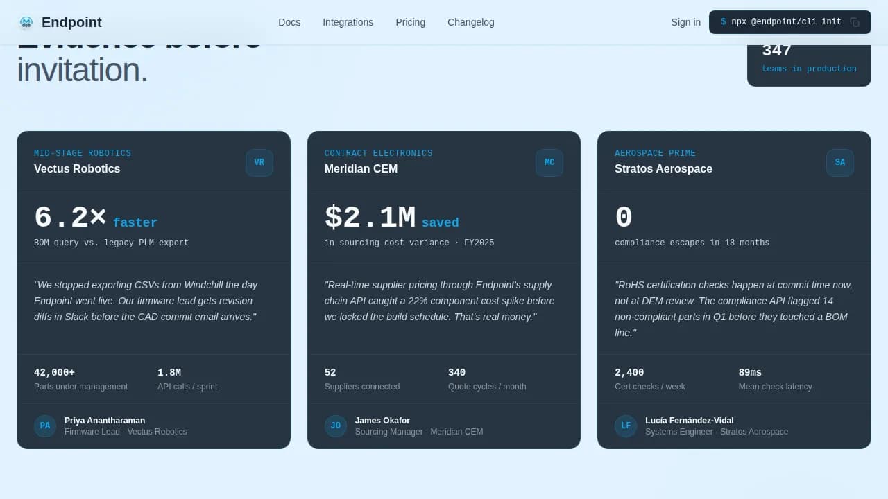 Endpoint - API-First PLM Platform Landing Page Template