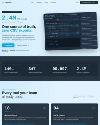 Endpoint - API-First PLM Platform Landing Page Template