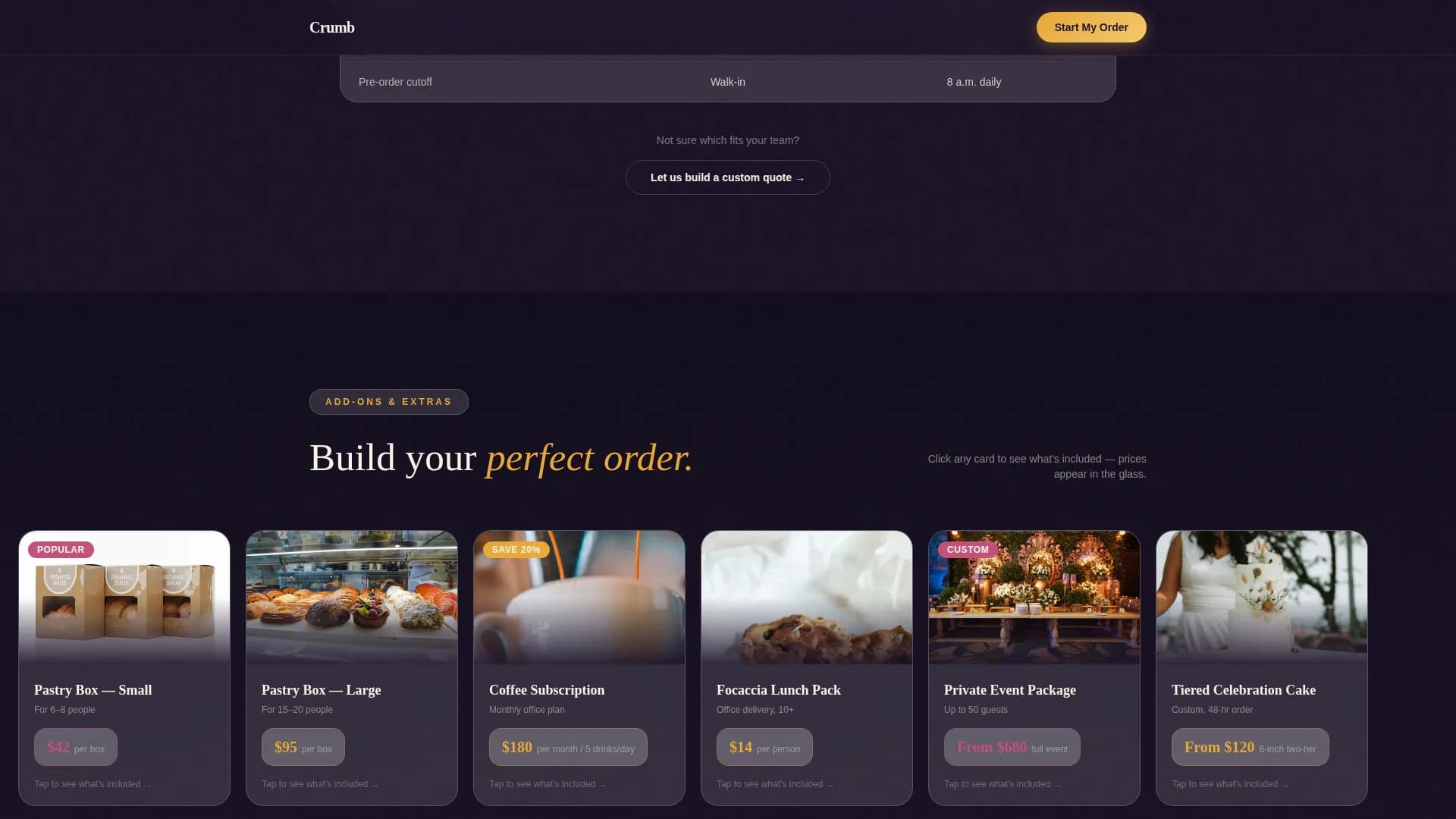 Crumb - Artisan Bakery Pricing Landing Page Template