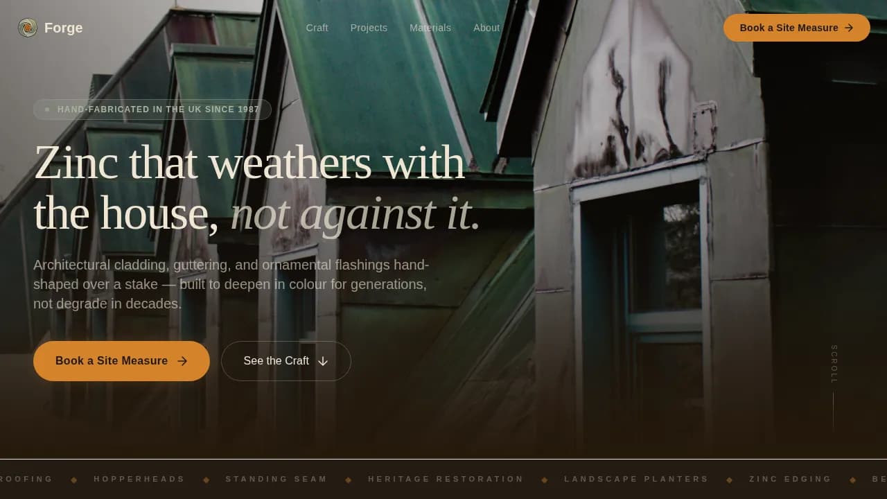 Forge - Handcrafted Zinc Fabrication Landing Page Template