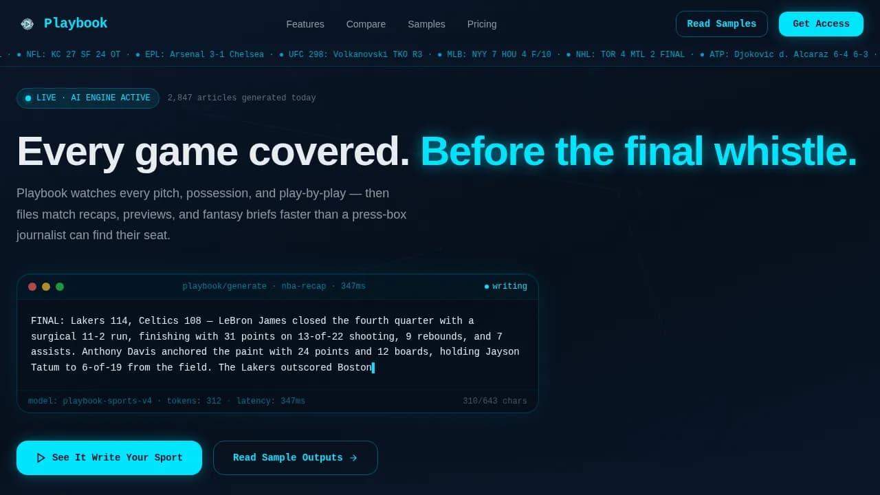 Playbook - AI-Powered Sports Content Engine Landing Page Template
