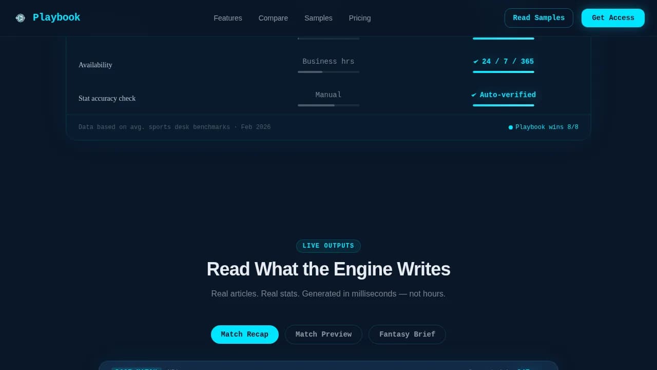 Playbook - AI-Powered Sports Content Engine Landing Page Template