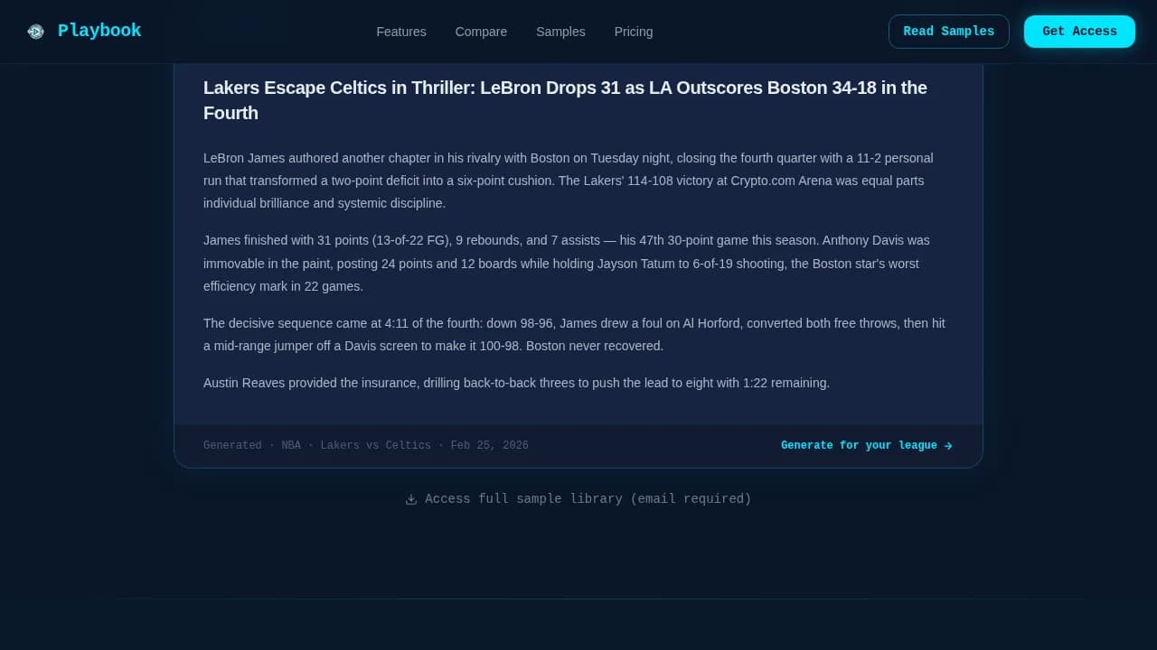 Playbook - AI-Powered Sports Content Engine Landing Page Template