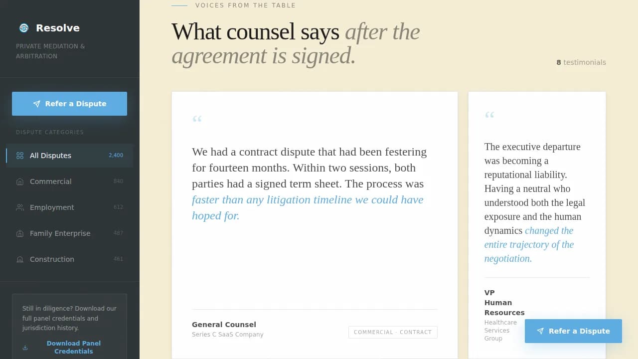 Arbitrate — Trusted Mediation Booking Landing Page Template