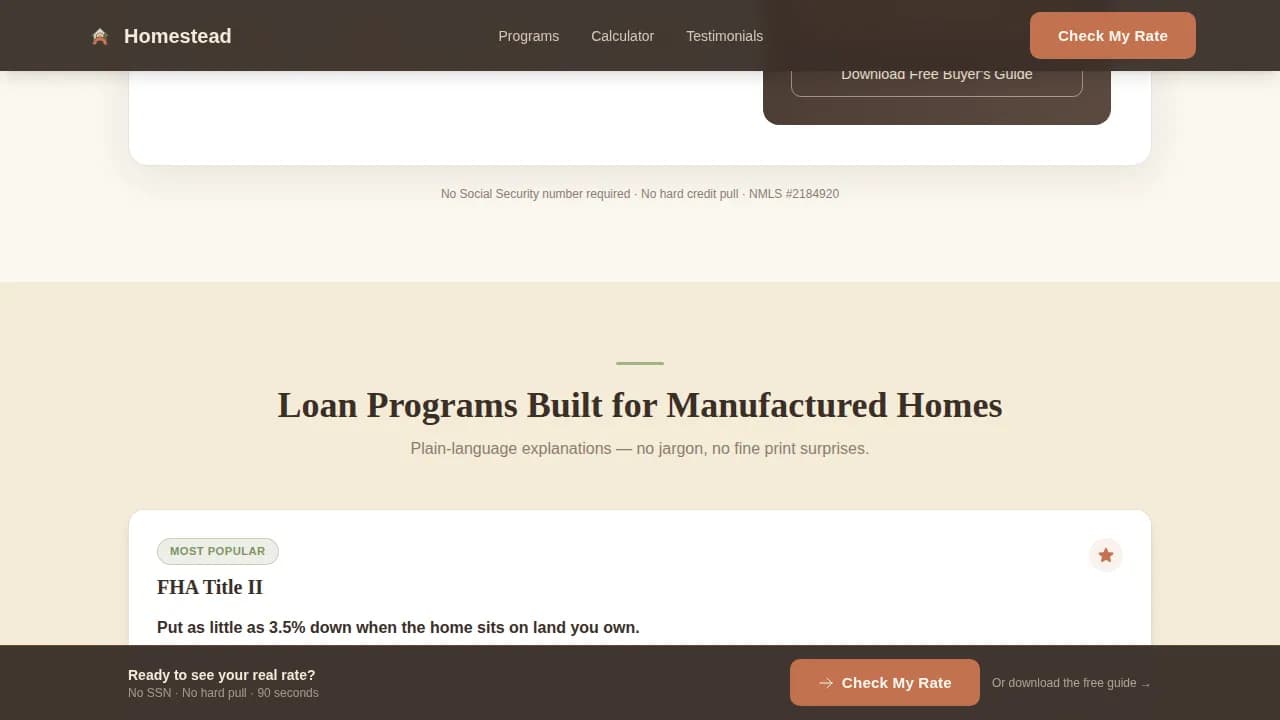Shelter — Reliable Mobile Home Financing Landing Page Template