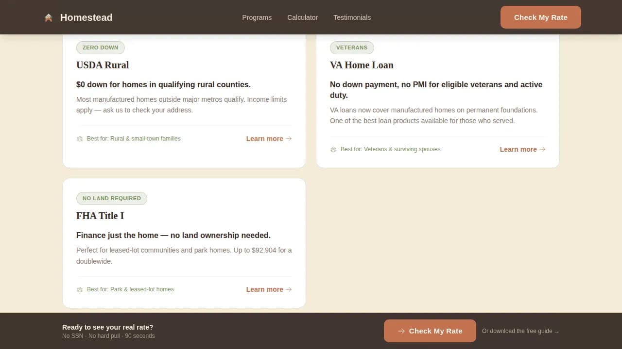 Shelter — Reliable Mobile Home Financing Landing Page Template