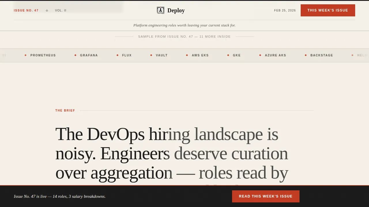 Deploy - Editorial DevOps Jobs Newsletter Landing Page Template