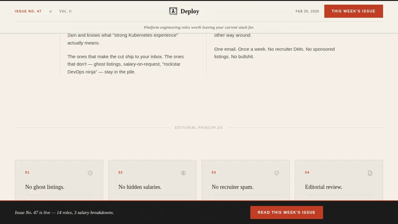 Deploy - Editorial DevOps Jobs Newsletter Landing Page Template