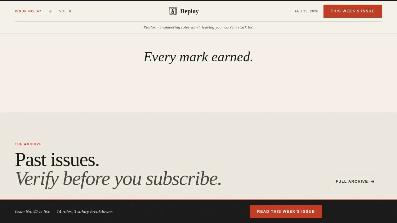 Deploy - Editorial DevOps Jobs Newsletter Landing Page Template