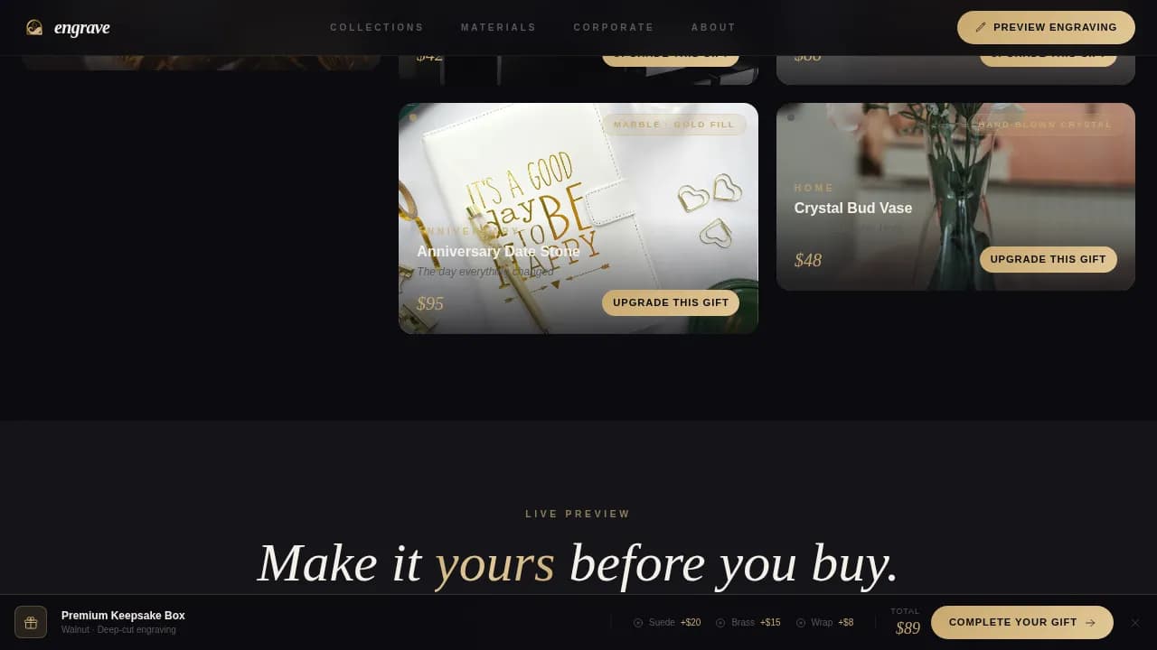 Bespoke — Premium Personalized Gifts Landing Page Template