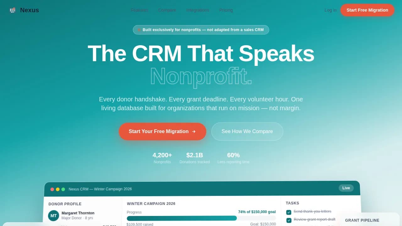 Connect — Purpose-Driven Nonprofit CRM Landing Page Template