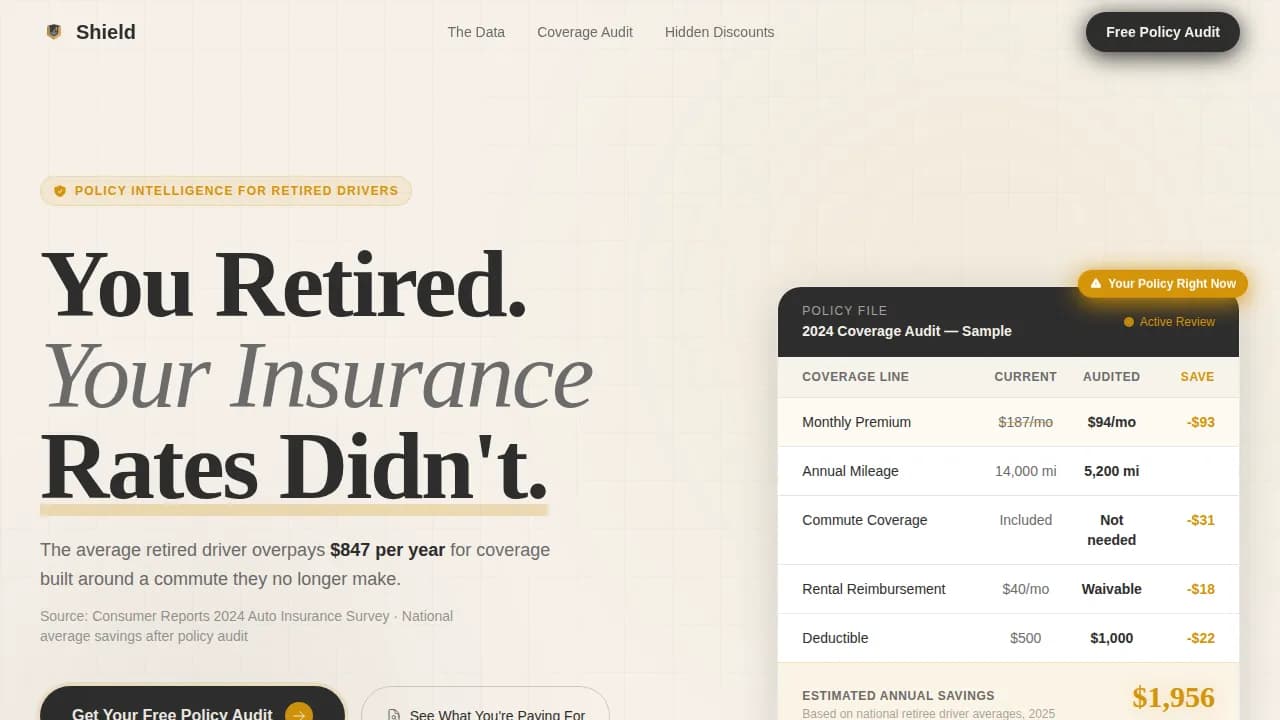 Compare — Senior Auto Insurance Options Landing Page Template