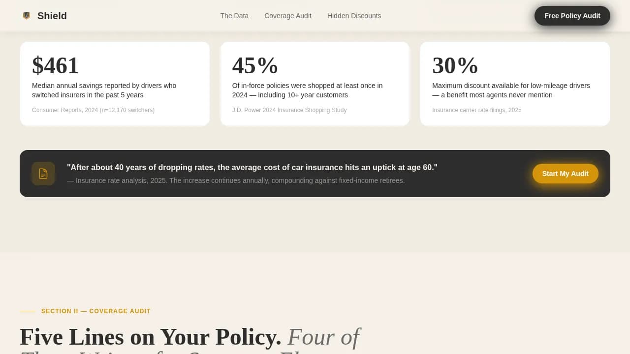 Compare — Senior Auto Insurance Options Landing Page Template
