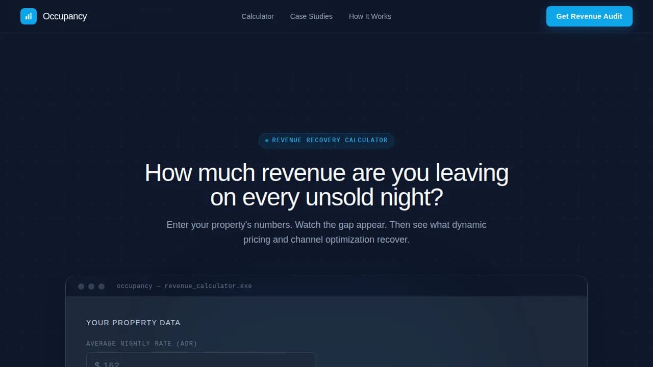 Occupancy - Revenue Recovery Dashboard Landing Page Template