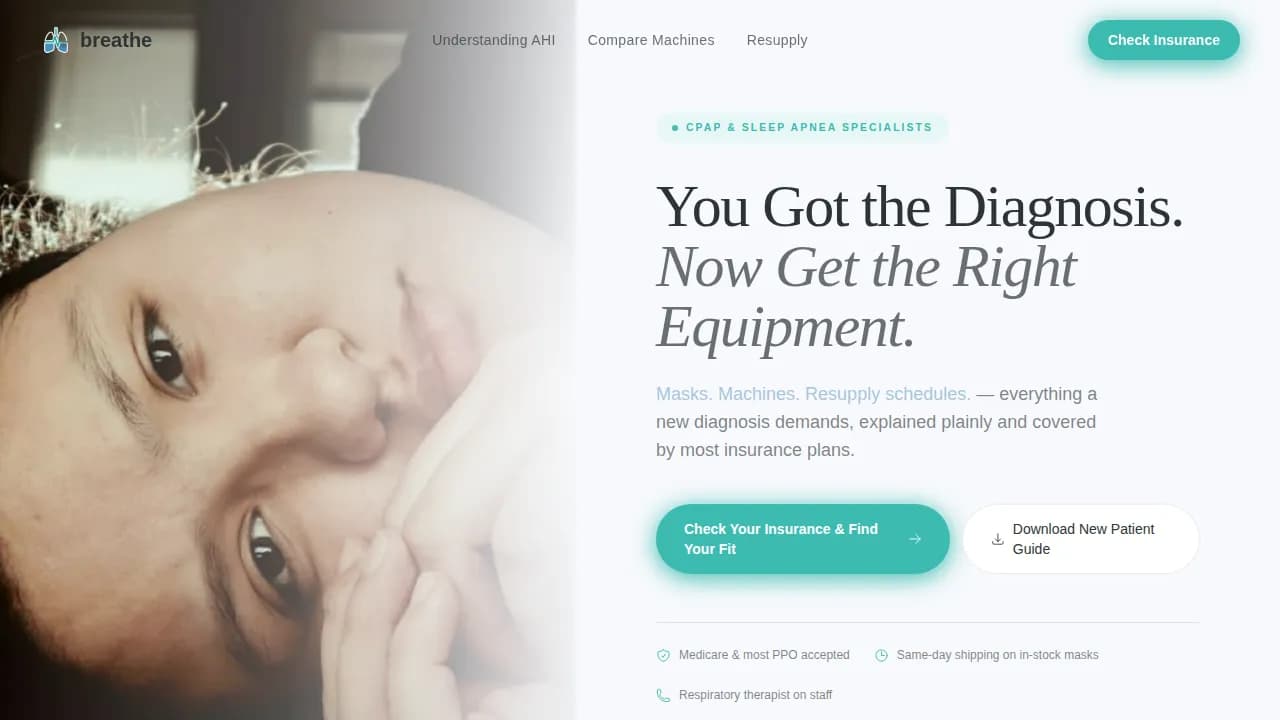 Breathe - Trusted CPAP Equipment Comparison Landing Page Template
