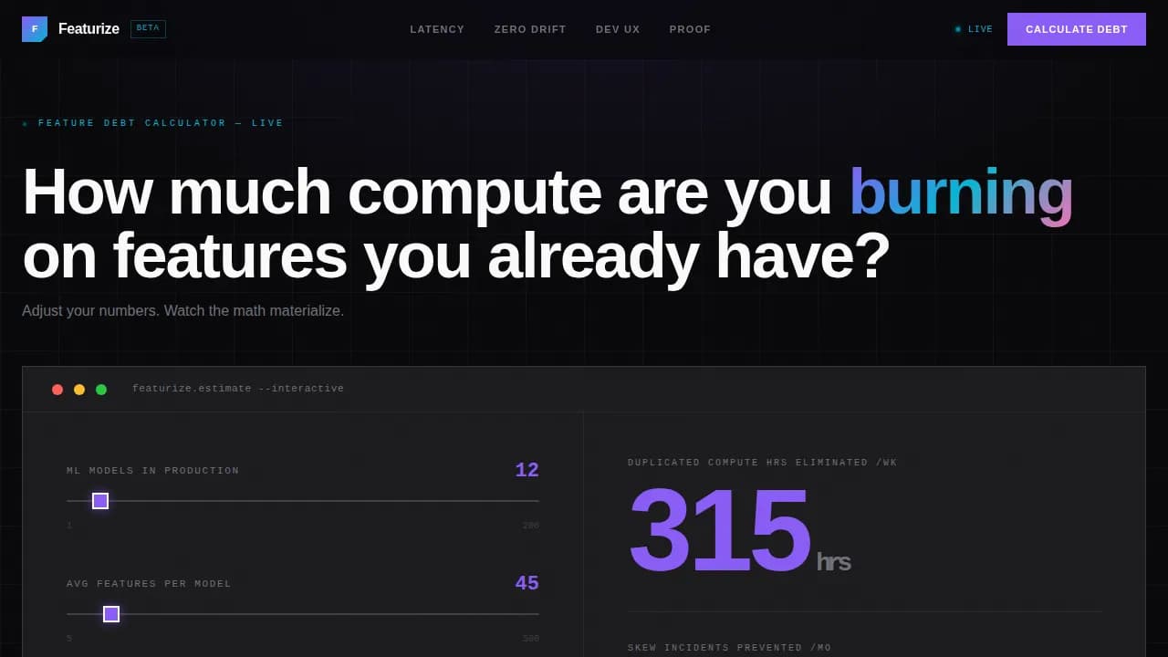 Featurize - Bold Brutalist ML Feature Store Landing Page Template
