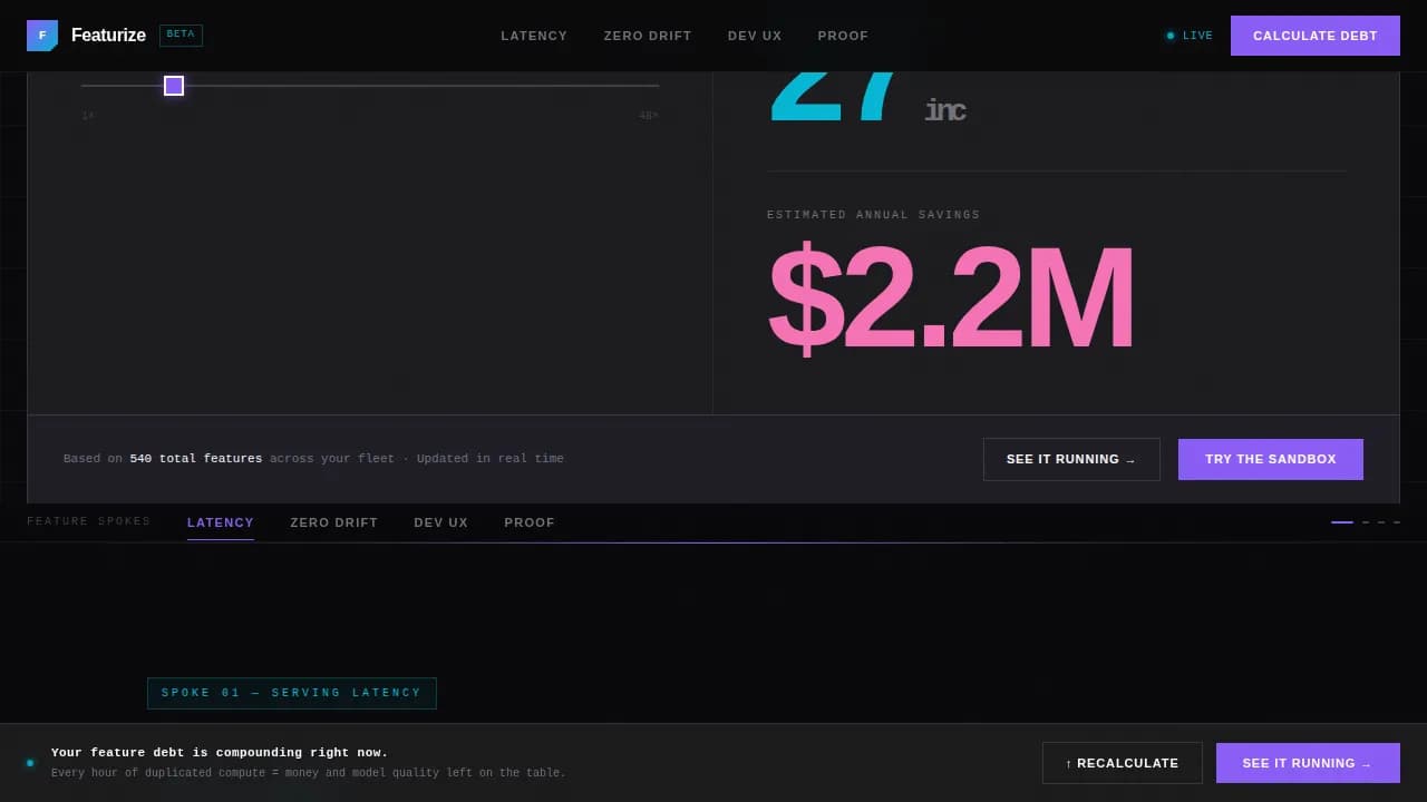 Featurize - Bold Brutalist ML Feature Store Landing Page Template