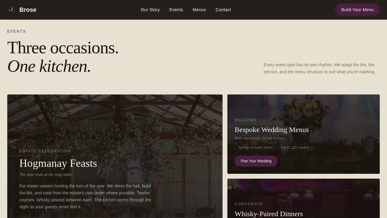Brose — Artisan Scottish Catering Landing Page Template