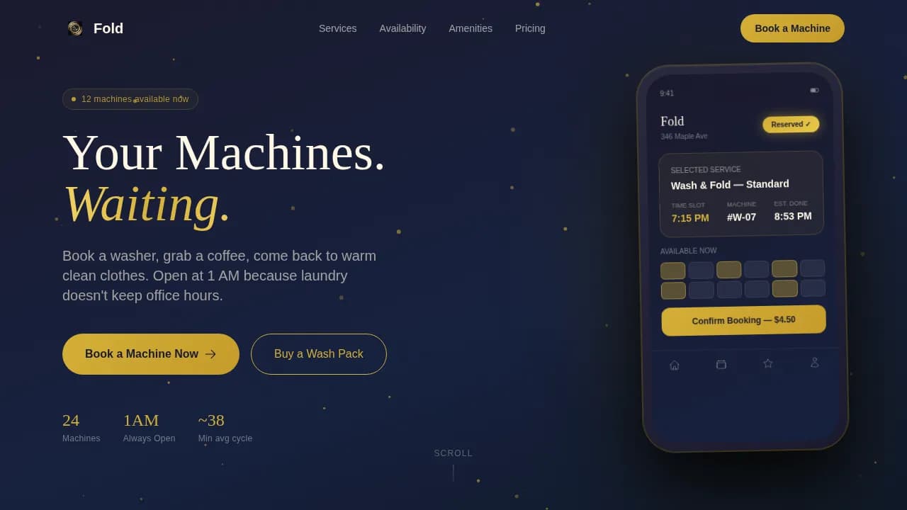 Fold - Premium Laundromat Booking Landing Page Template