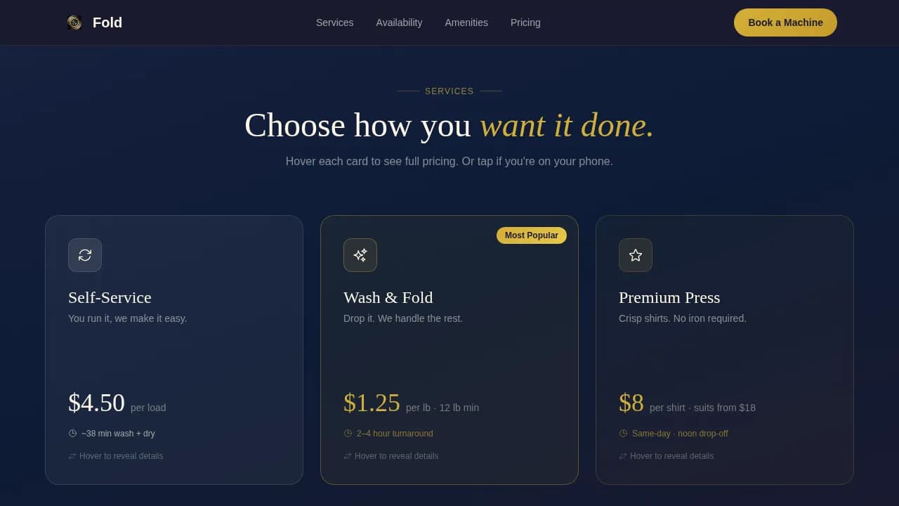 Fold - Premium Laundromat Booking Landing Page Template