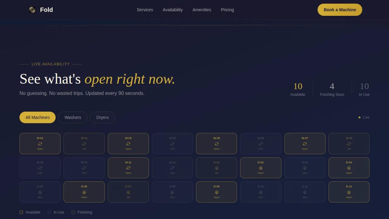 Fold - Premium Laundromat Booking Landing Page Template