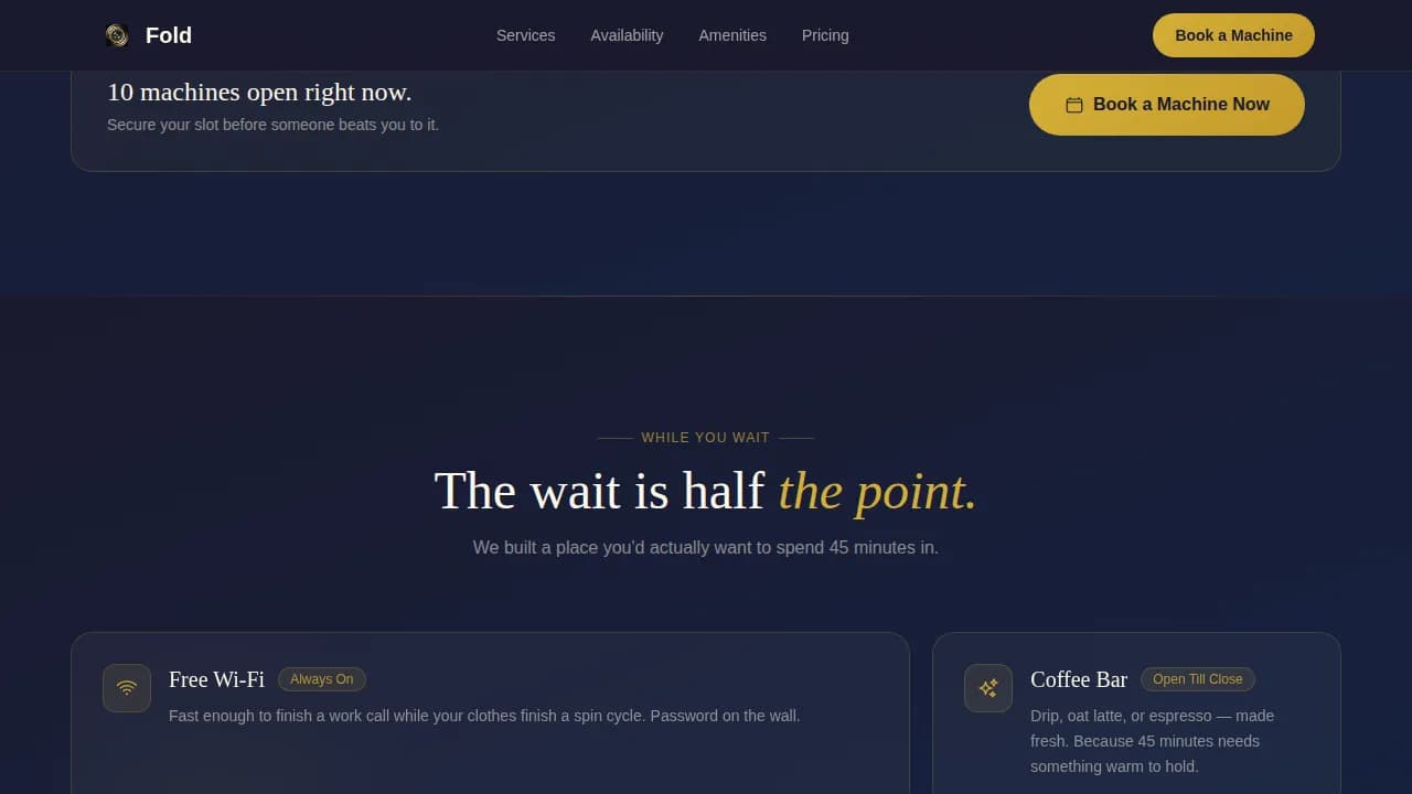 Fold - Premium Laundromat Booking Landing Page Template