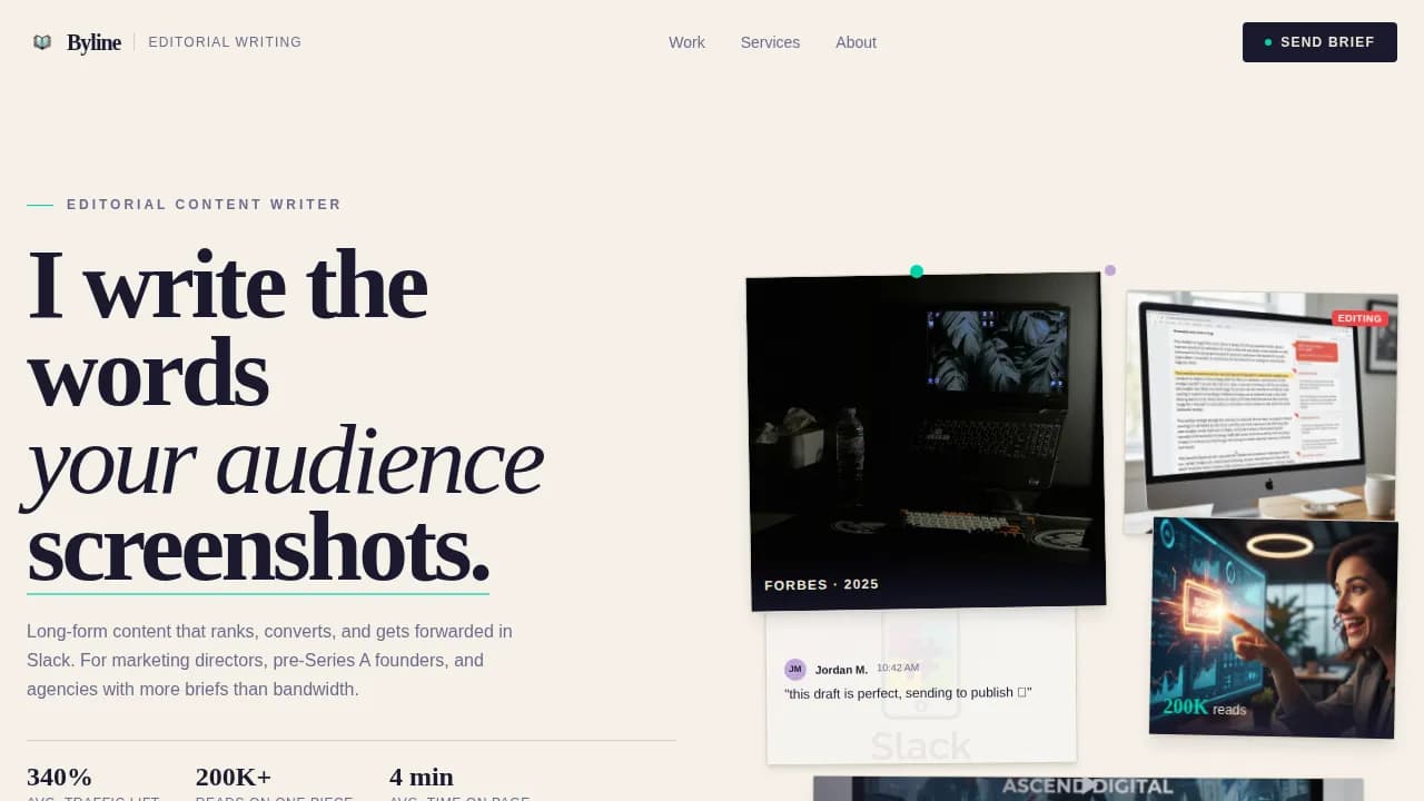 Byline — Expert Content Writer Landing Page Template