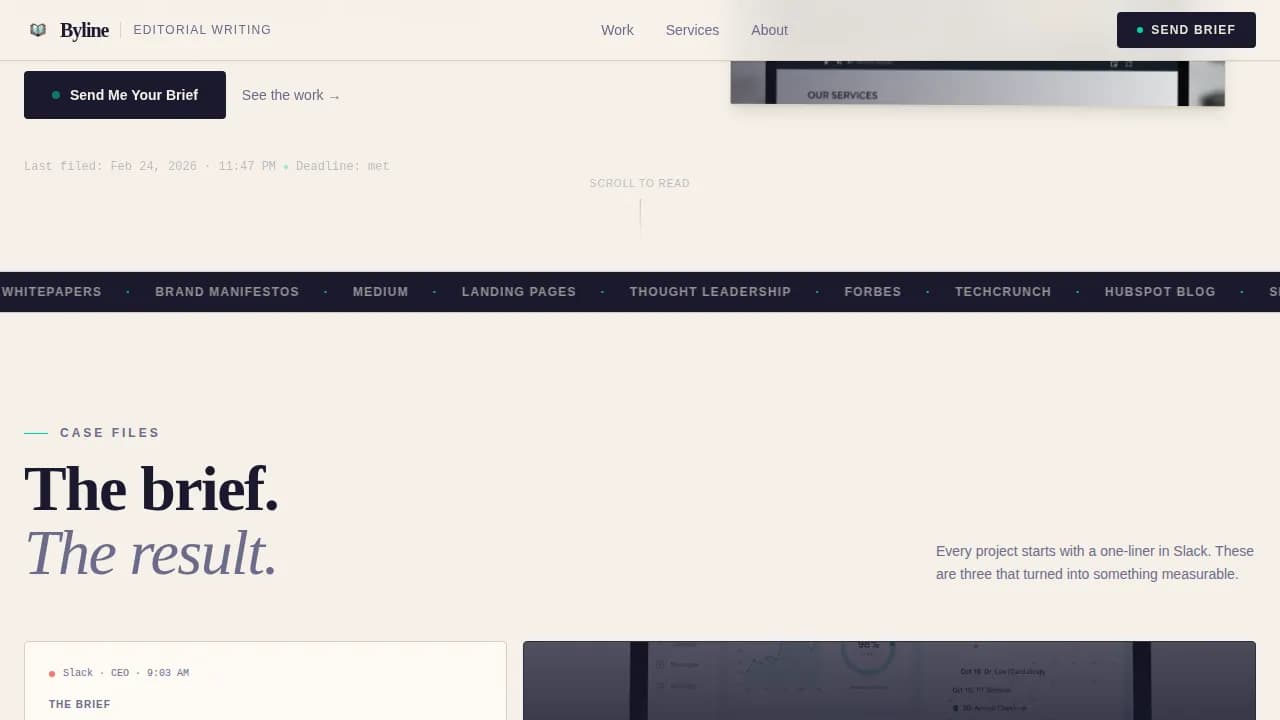 Byline — Expert Content Writer Landing Page Template