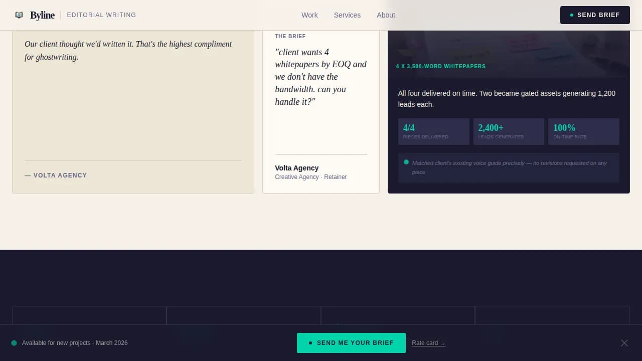 Byline — Expert Content Writer Landing Page Template