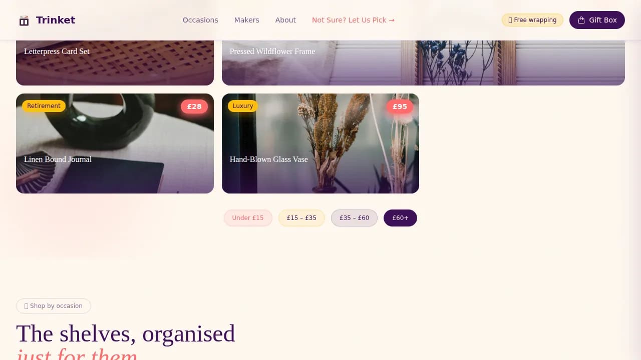 Trinket - Curated Gift Discovery Landing Page Template