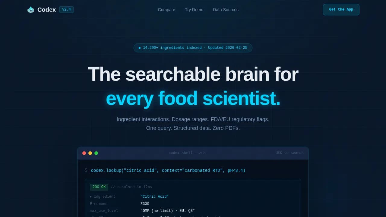 Codex — Intelligent Food Science Landing Page Template