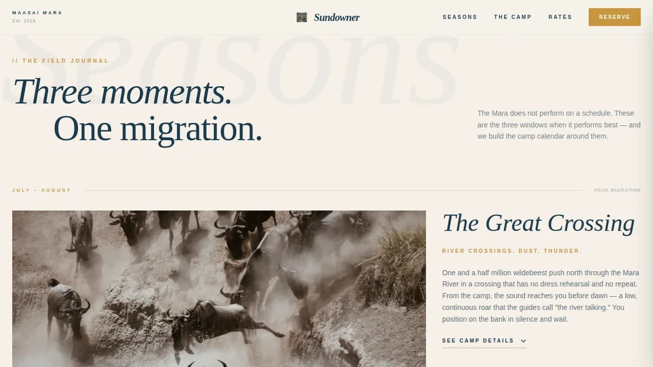 Ultra-Luxury Safari Camp Seasonal Photography Website Template