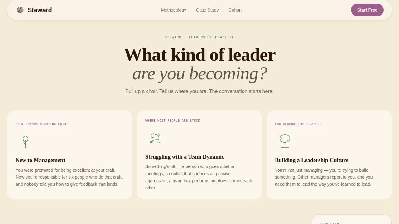 Steward — Immersive Leadership Training Landing Page Template