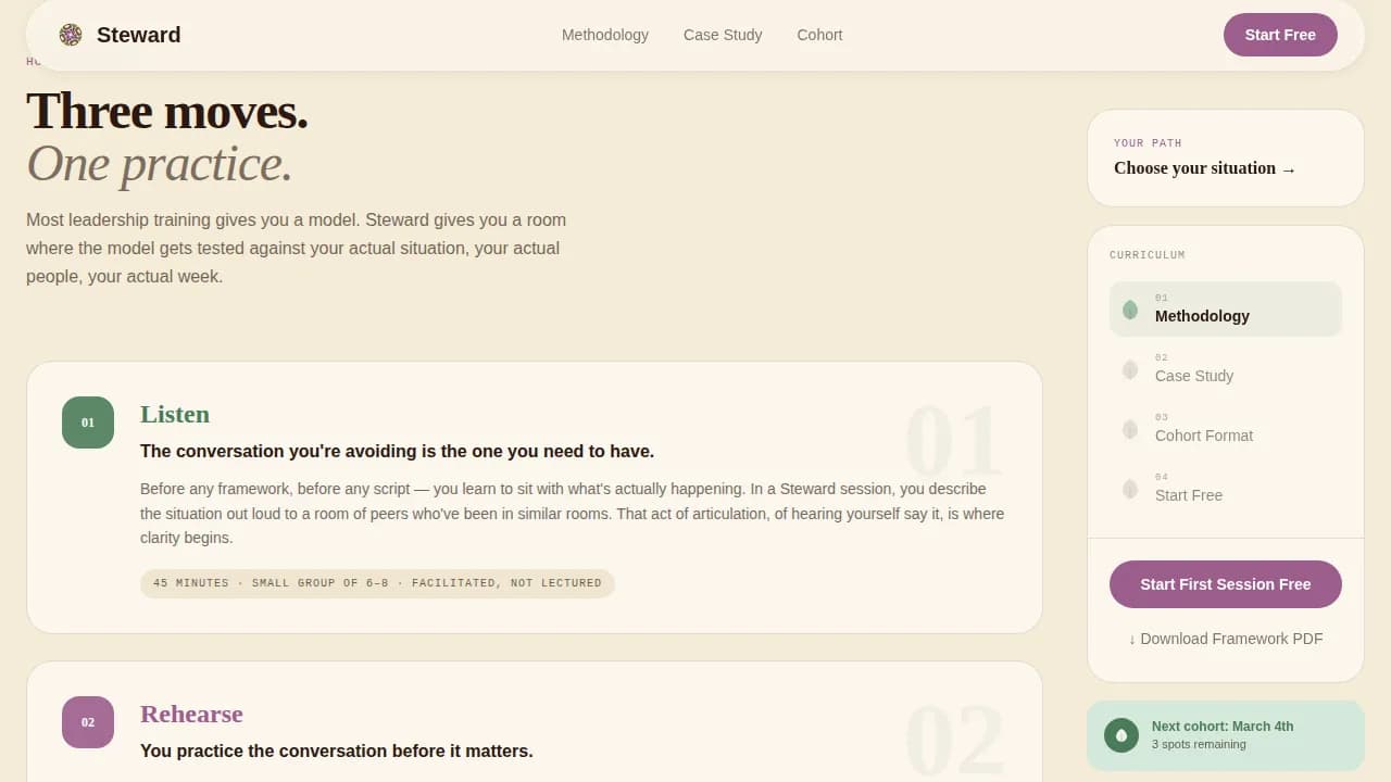 Steward — Immersive Leadership Training Landing Page Template