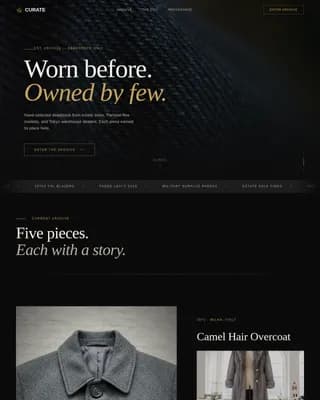 Curate — Premium Vintage Fashion Brand Landing Page Template
