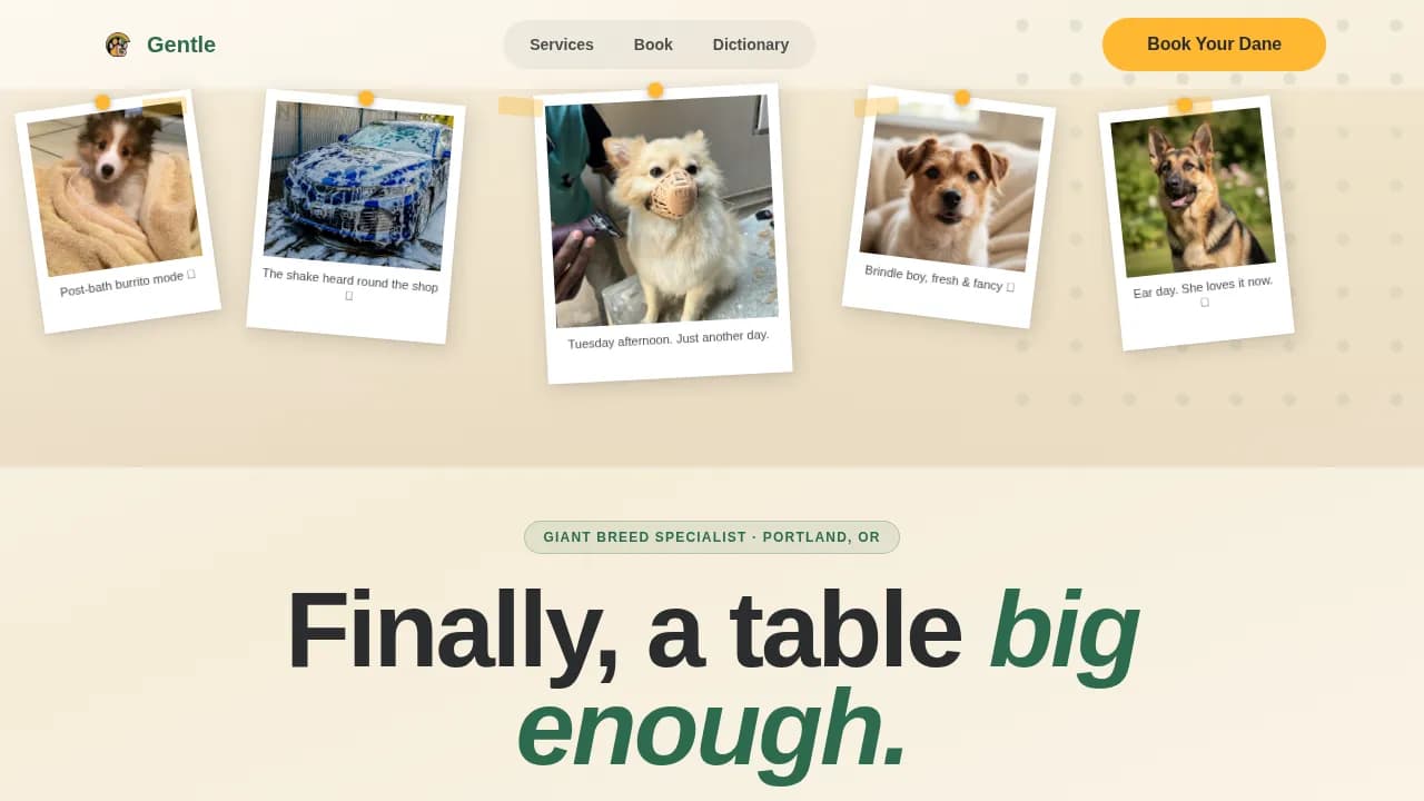 Gentle — Specialist Great Dane Grooming Landing Page Template