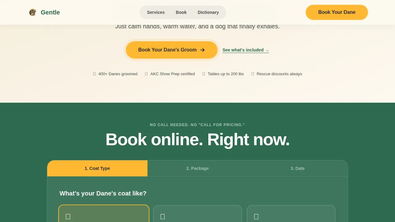 Gentle — Specialist Great Dane Grooming Landing Page Template