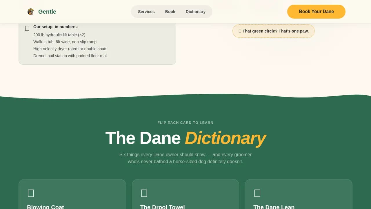 Gentle — Specialist Great Dane Grooming Landing Page Template