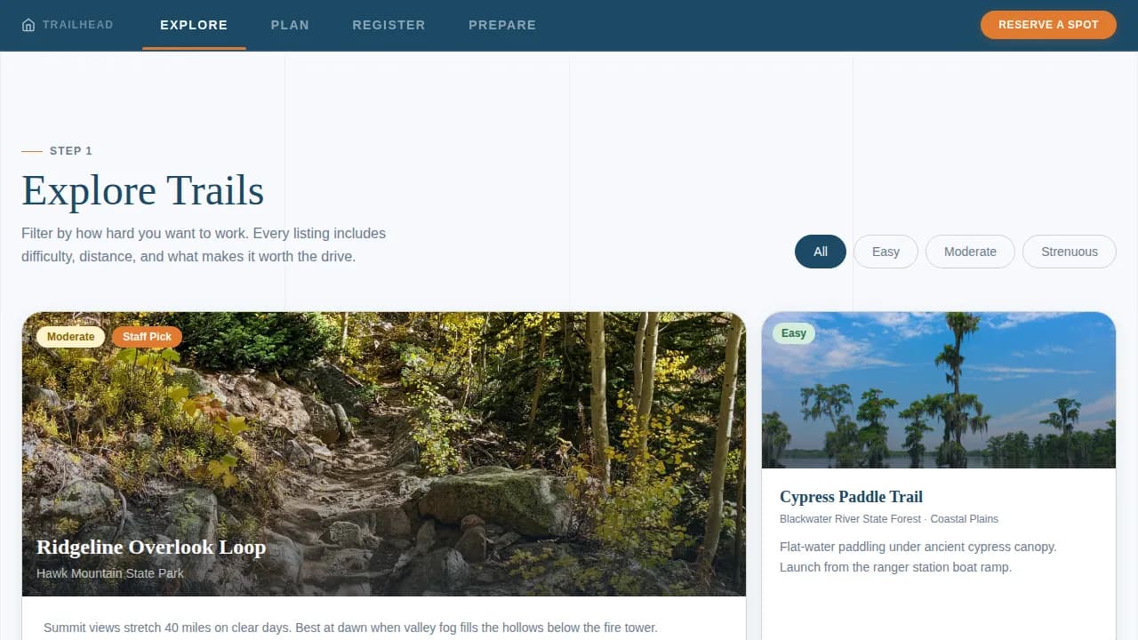 Trailhead — Premium Outdoor Adventure Landing Page Template