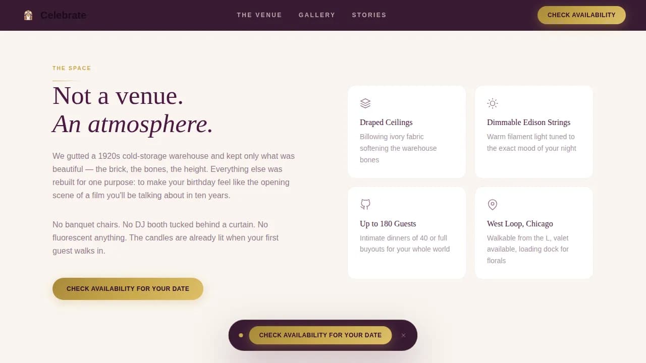 Venue — Premium Party Destination Landing Page Template