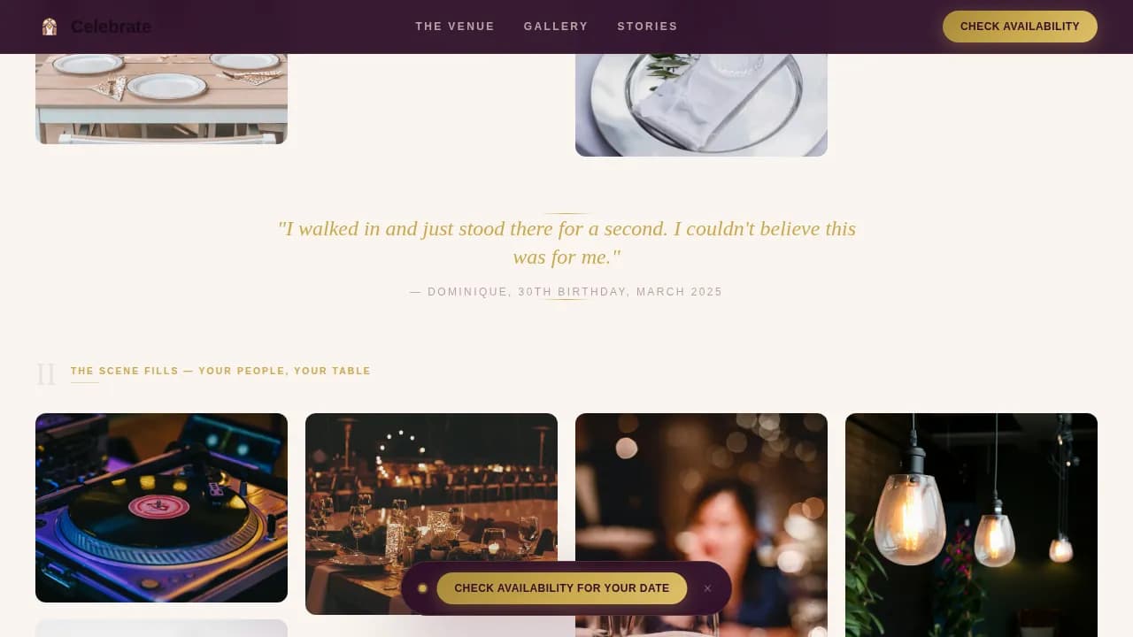 Venue — Premium Party Destination Landing Page Template